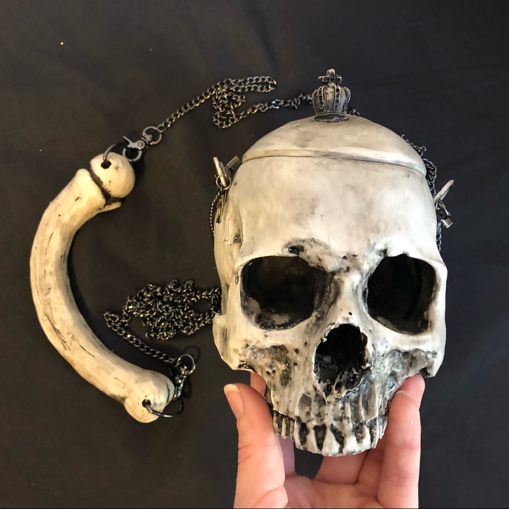 Skull purse skeleton goth occult shoulder bag - Picture 4 of 8